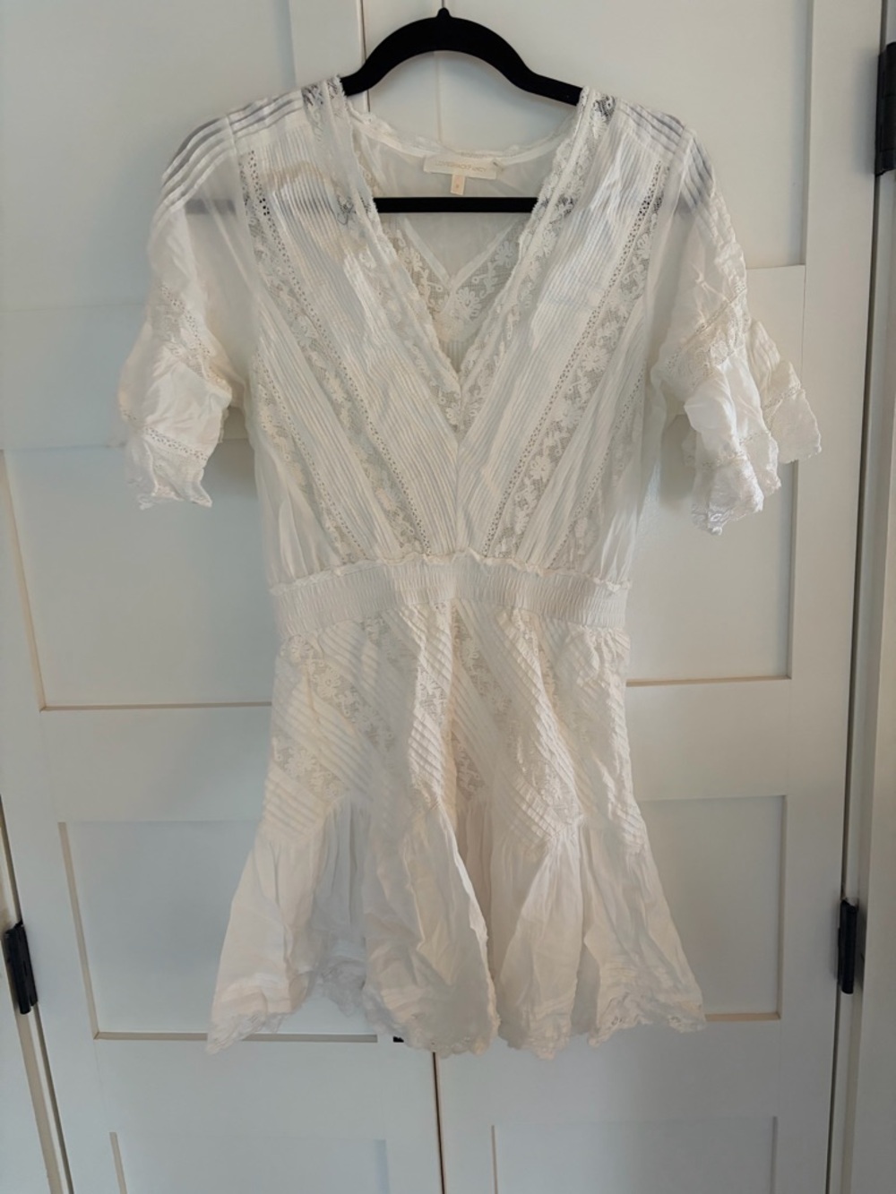 LOVESHACKFANCY Calamina Lace Trim Pintuck Dress - Bright White - Picture 6 of 8